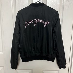 Women Black LOVE YOURSELF Bomber Jacket (M)